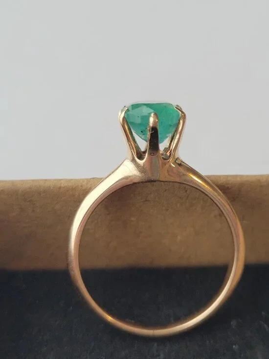 Antique Emerald 10k Gold Victorian Ring Natural Oval May Birthstone Solitaire - Picture 1 of 16